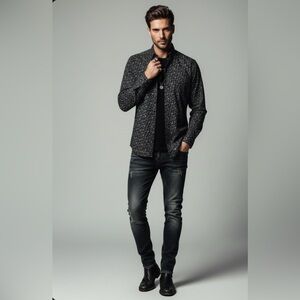 JOHN VARVATOS Black Ditsy Floral Button up Shirt Longsleeve Mens M Office Casual